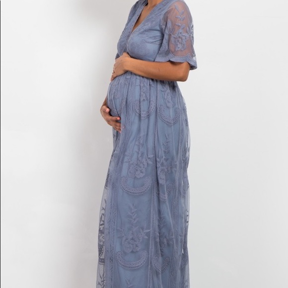 Pinkblush Dresses & Skirts - Pink Blush Maternity Dusty Blue Lace Maxi Dress